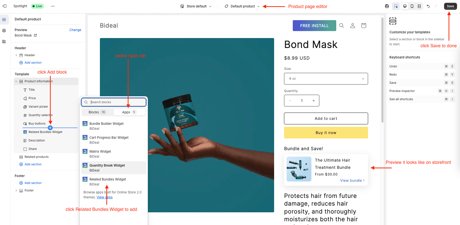 add related bundles widget to product page
