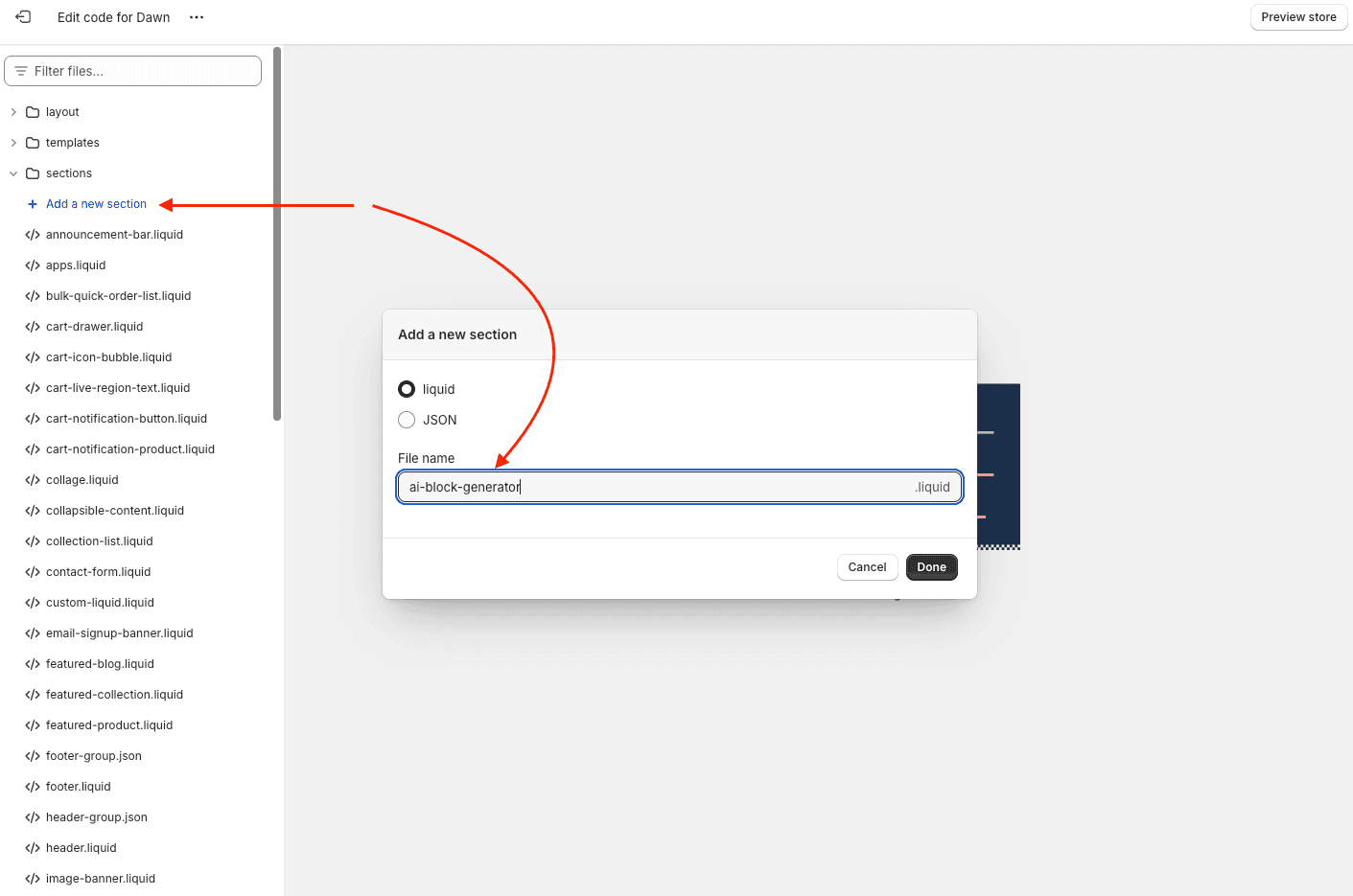 Create a new section file