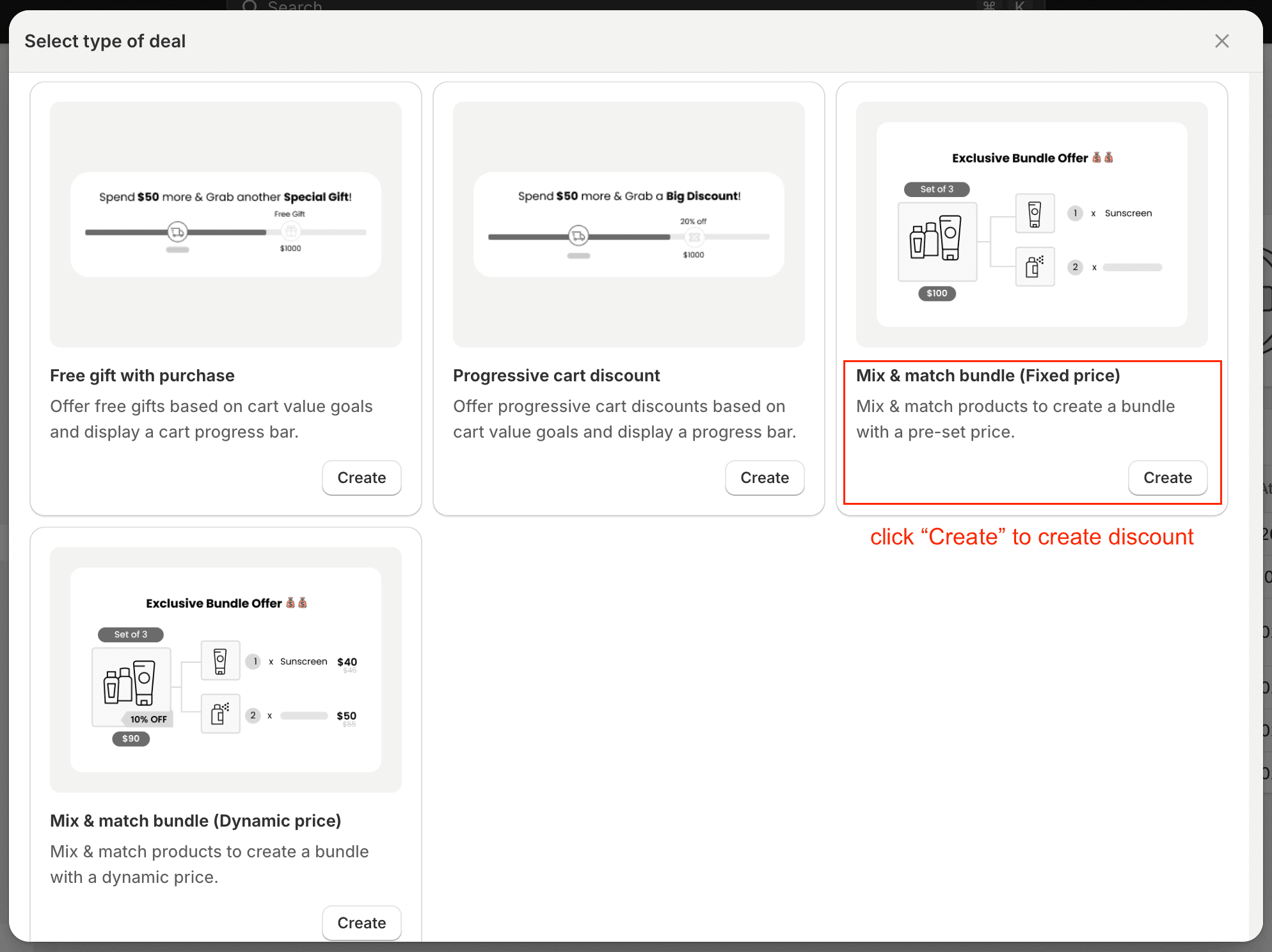 create mix-match bundle fixed price popup