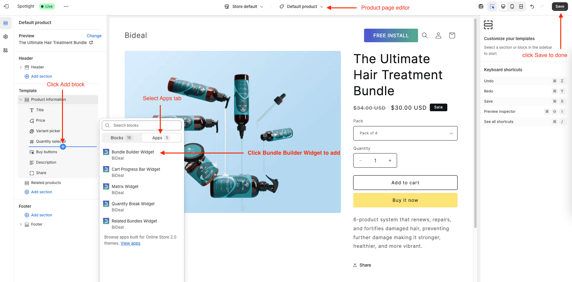 add mix & match bundle widget in editor