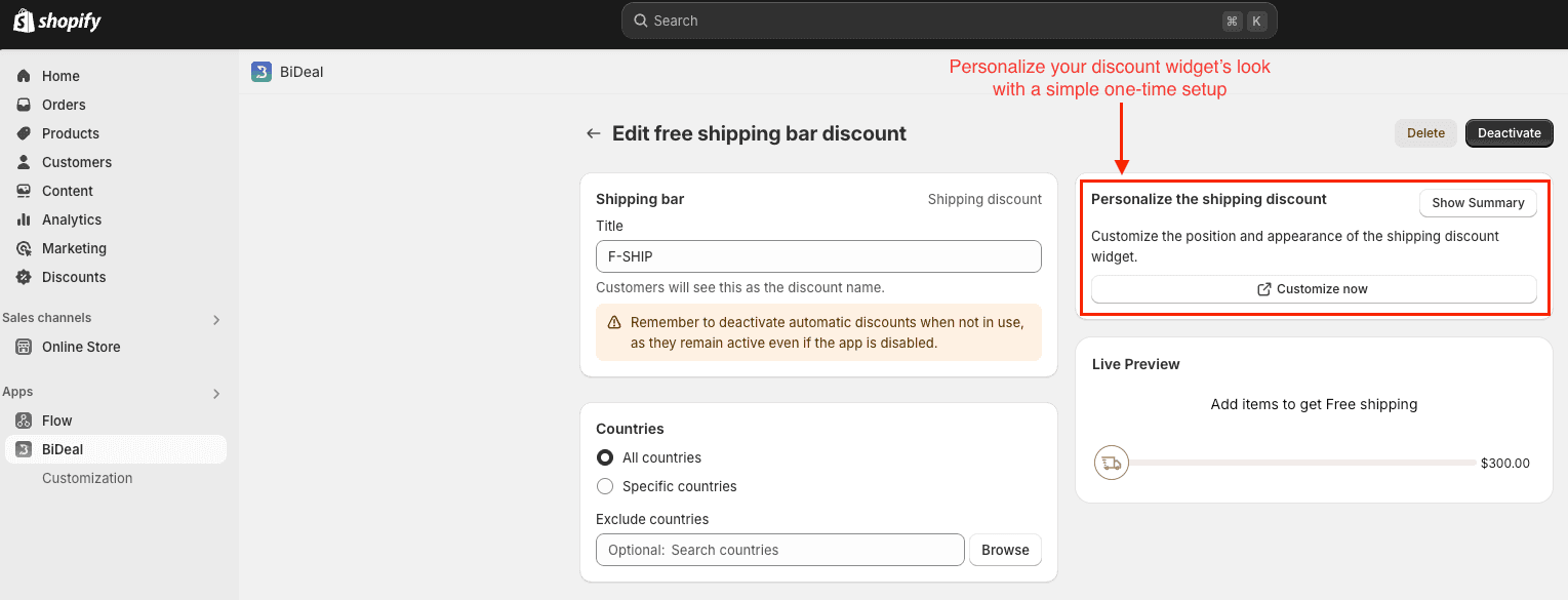 personalize styling free shipping widget