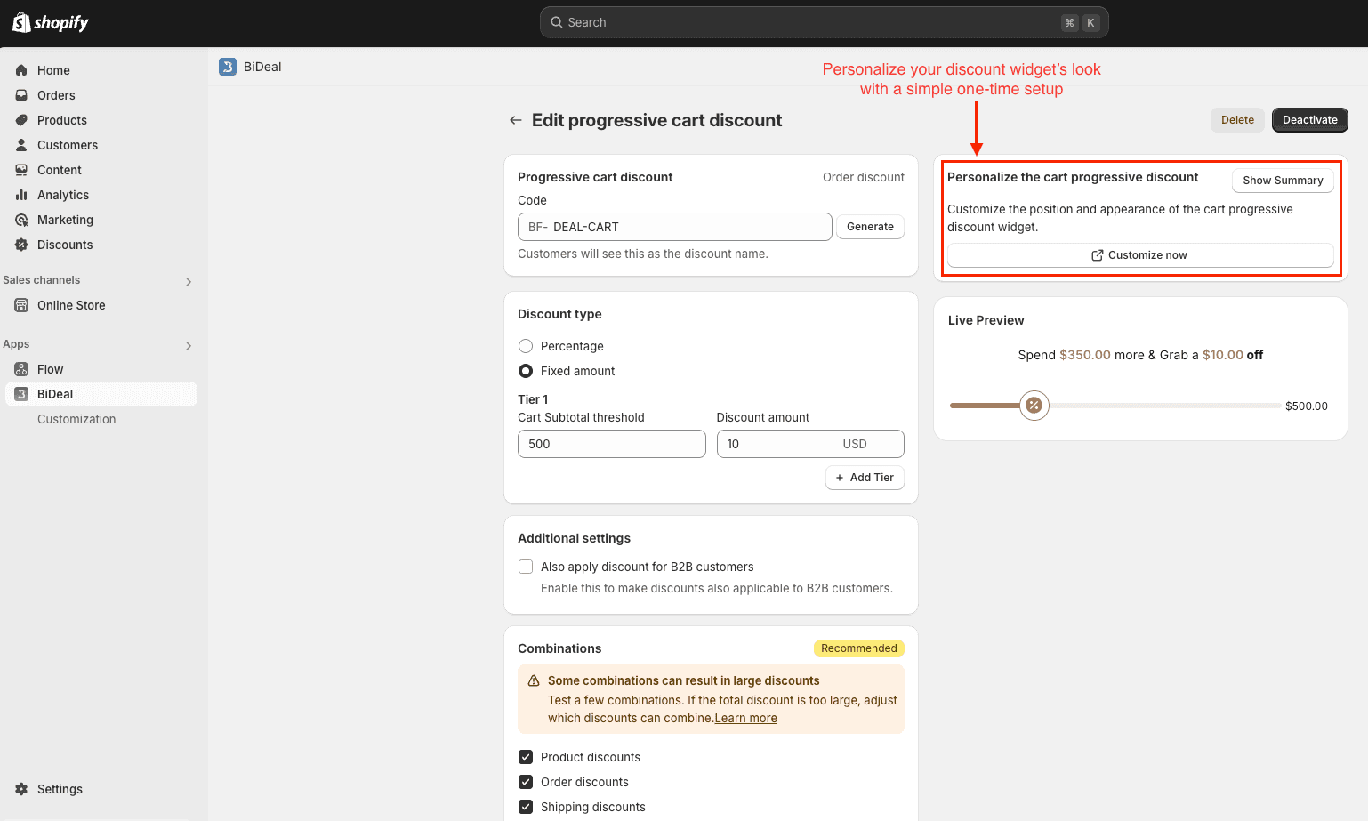 personalize styling progressive cart value widget