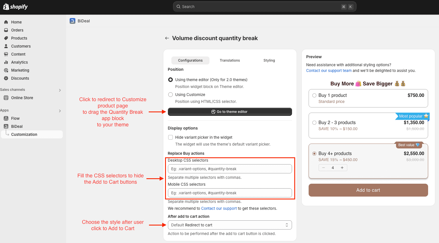 quantity break configure discount position