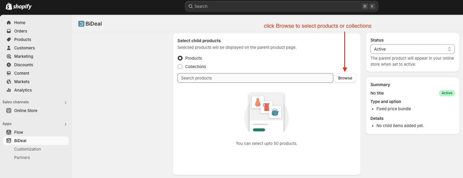 choose child products in bundle