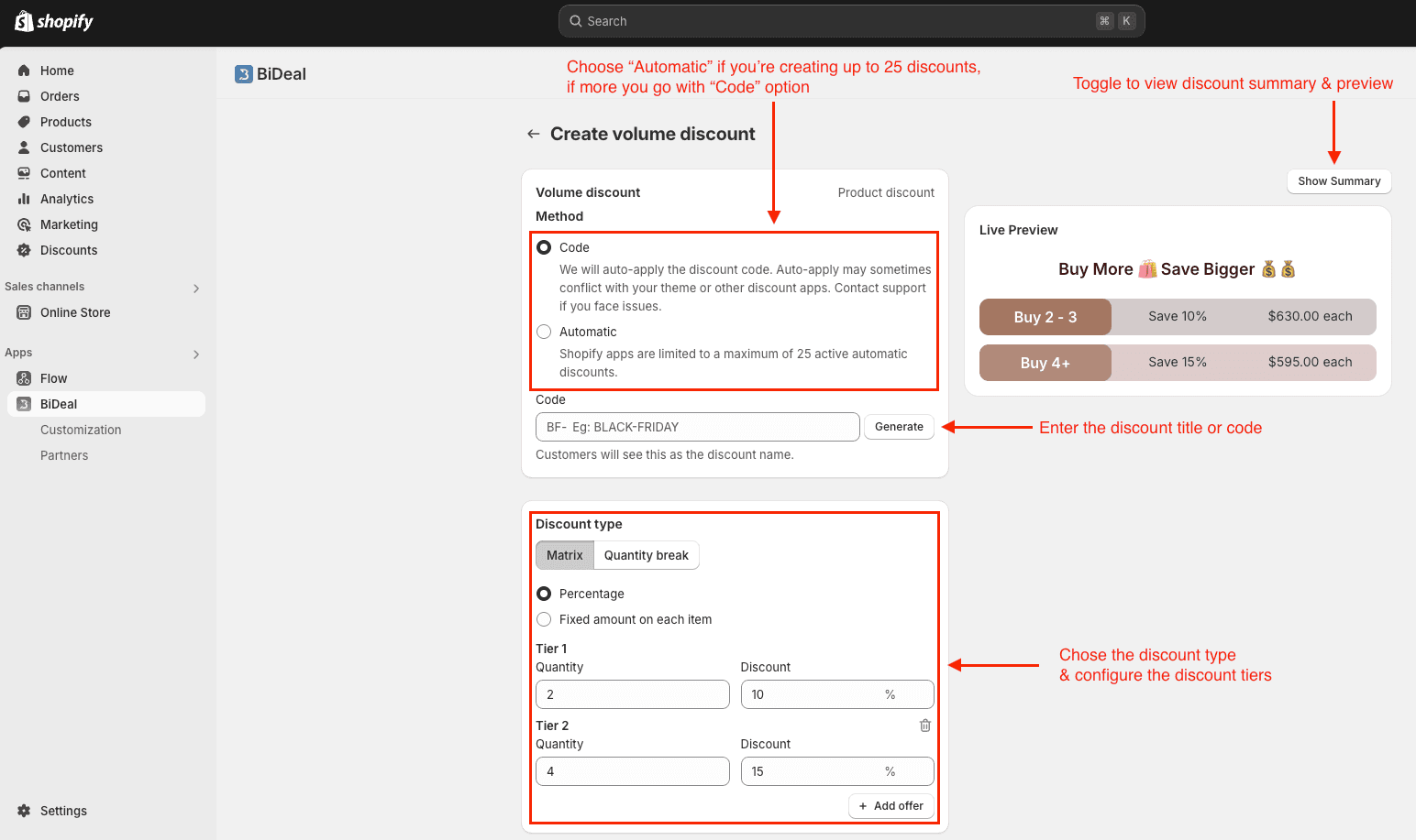 setup matrix option