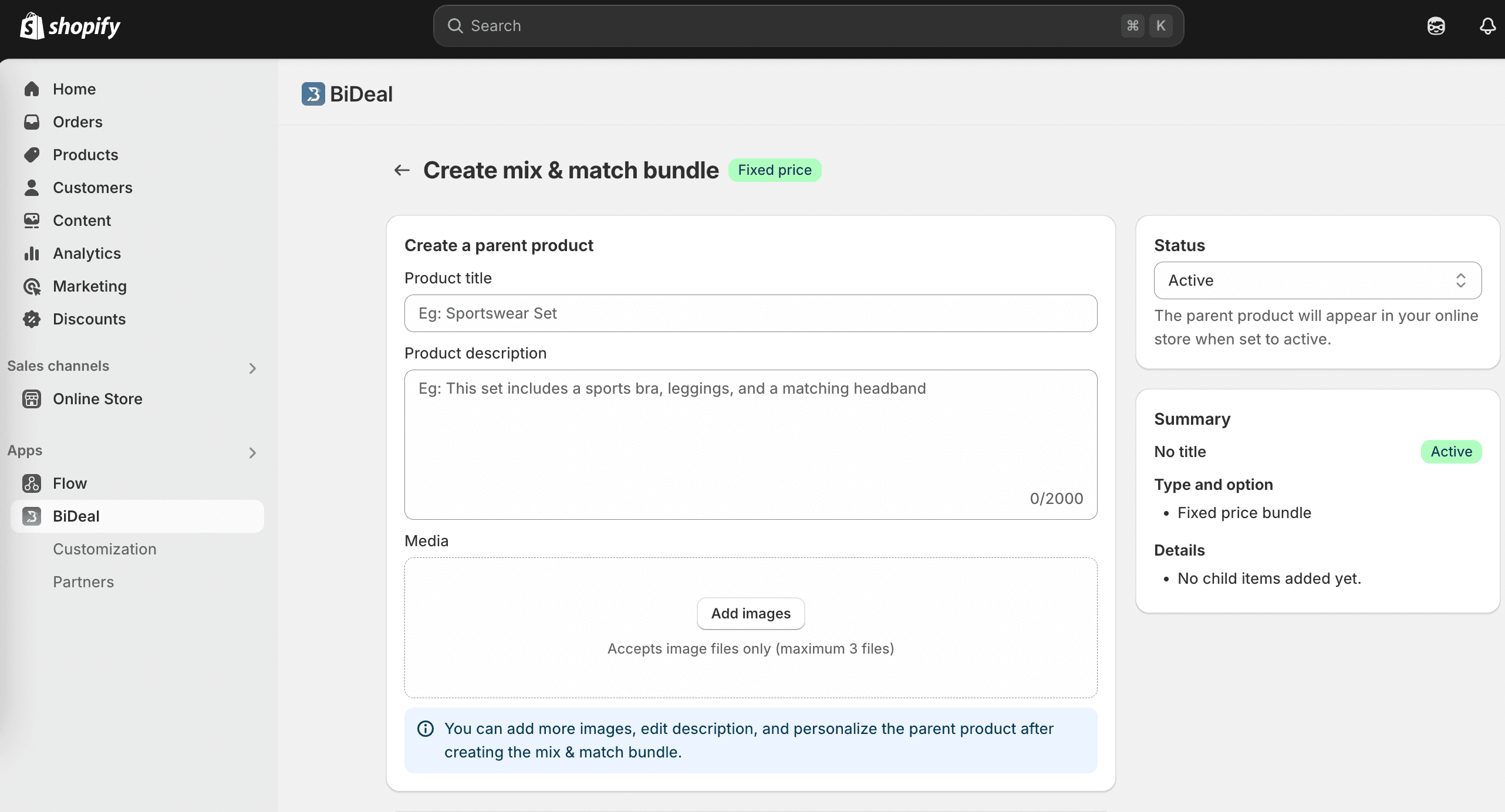 setup mix & match parent product