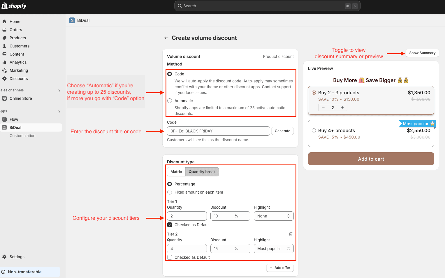 setup quantity break option
