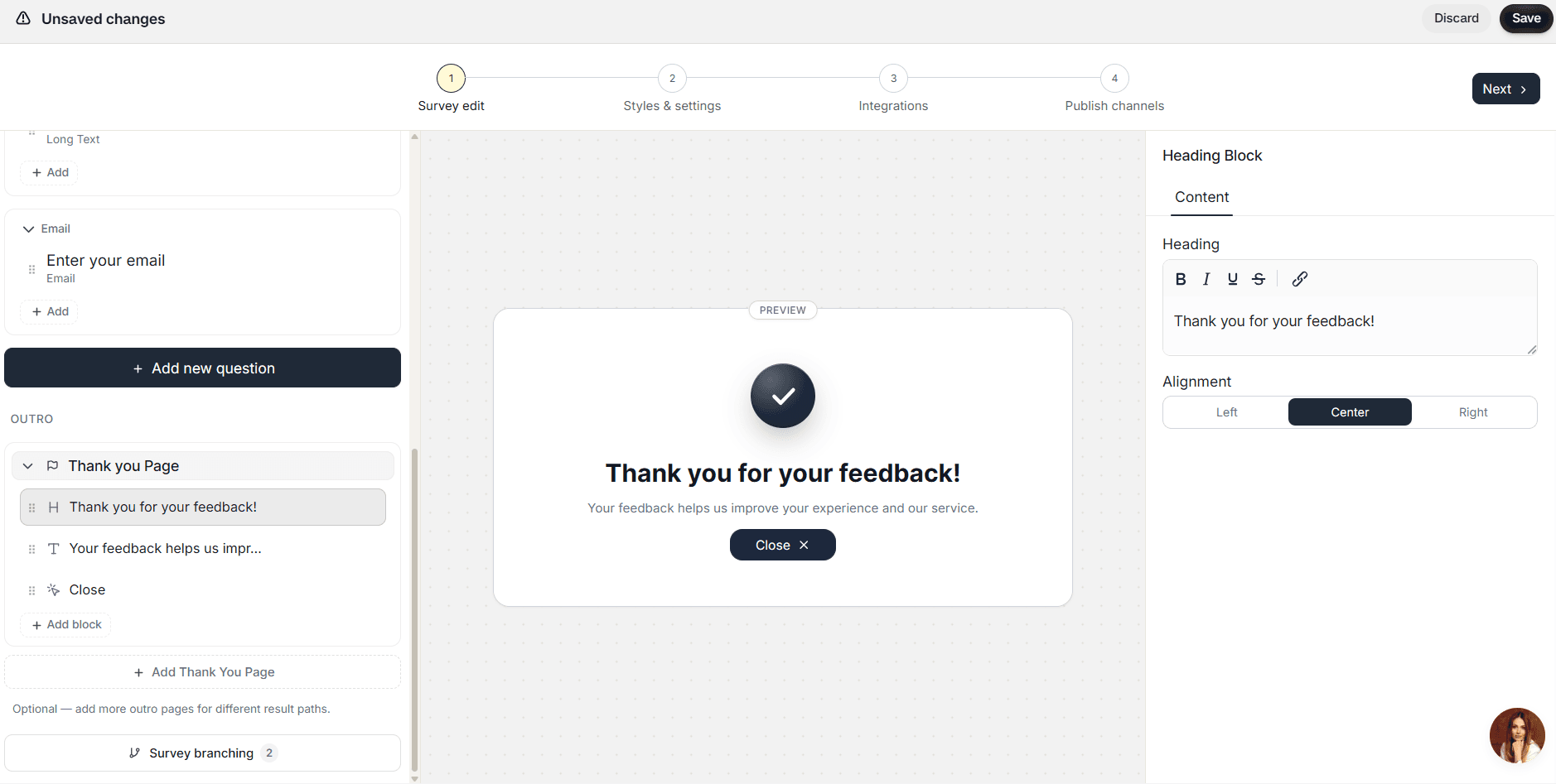 Customize the outro in the Apricot dashboard