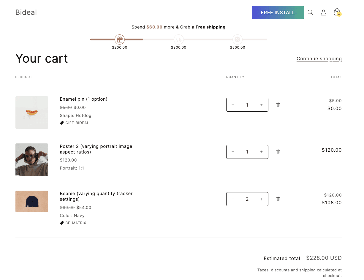 verify cart progress bar widget on storefront