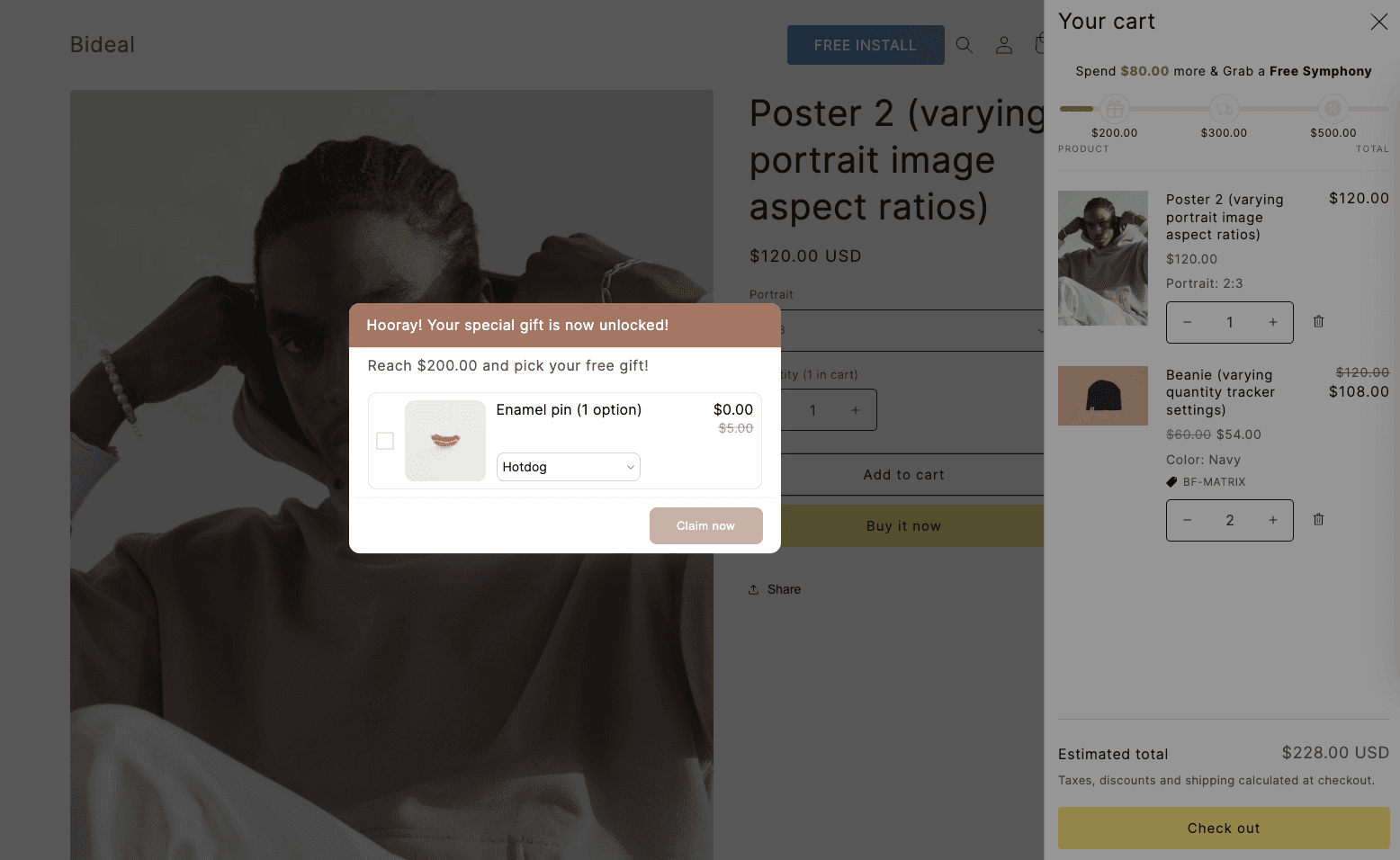 verify free gift with purchase goal on storefront