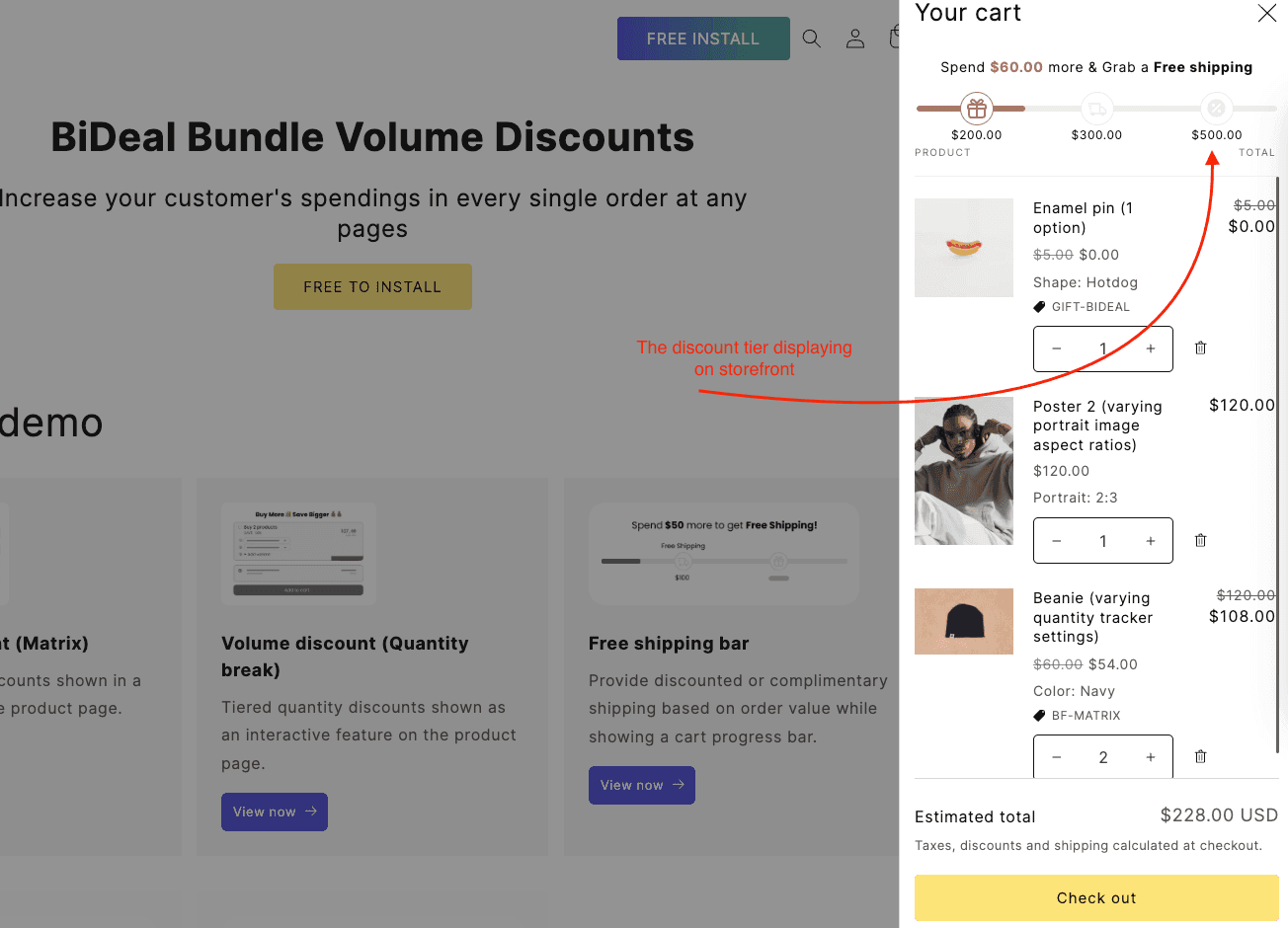 verify progressive cart value goal on storefront